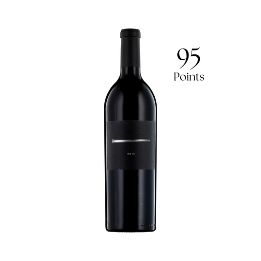 Wine bottle with a 95-point rating on a white background