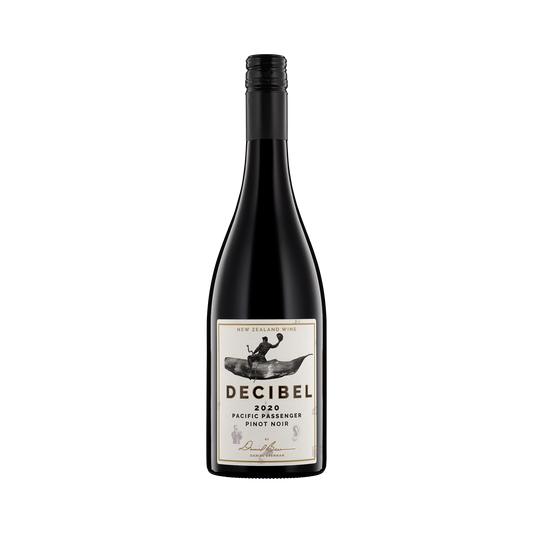 A bottle of Decibel Wines 2020 Pinot Noir Pacific Passenger
