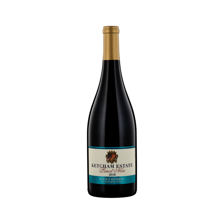 A bottle of Ketcham Estate 2018 Pinot Noir Allie's Reserve