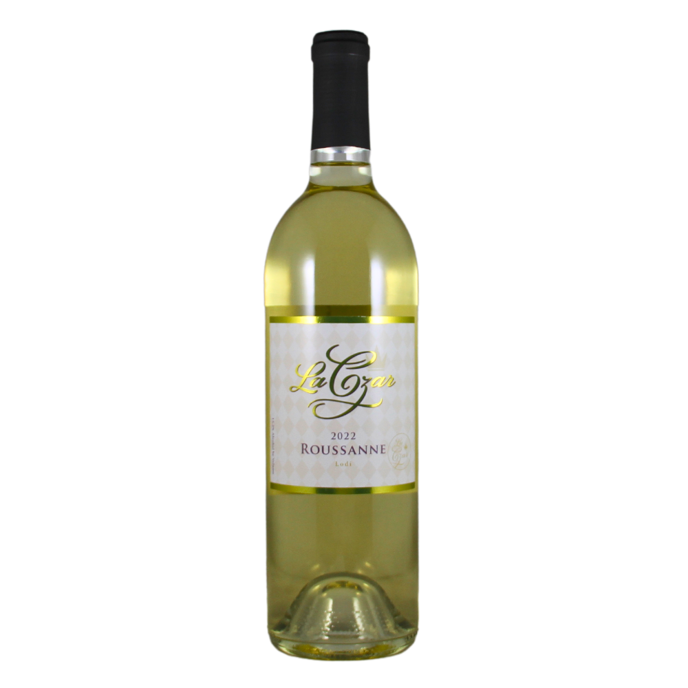 Front view of a LaCzar Lodi Roussanne bottle