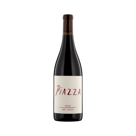A bottle of Piazza Estate 2020 Syrah Bella Vista Vineyard