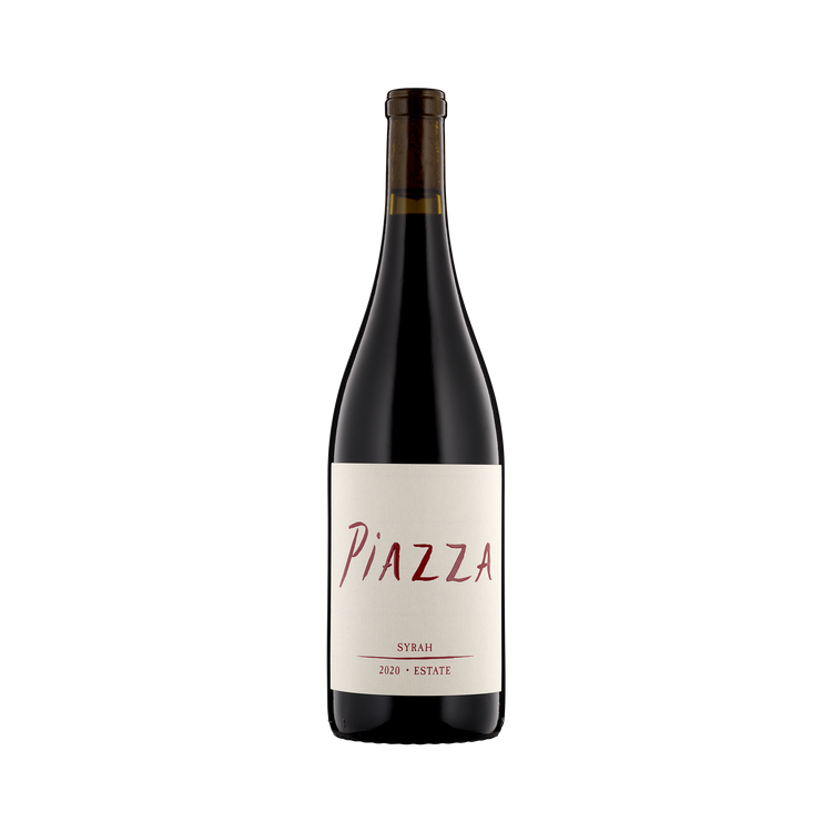 A bottle of Piazza Estate 2020 Syrah Bella Vista Vineyard