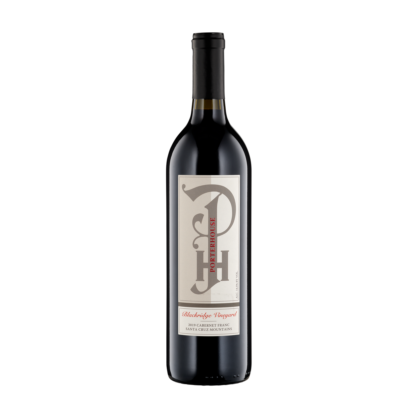 A bottle of Porterhouse Winery 2019 Cabernet Franc Blackridge Vineyard