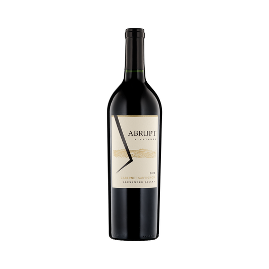 A bottle of Abrupt Vineyards 2018 Cabernet Sauvignon