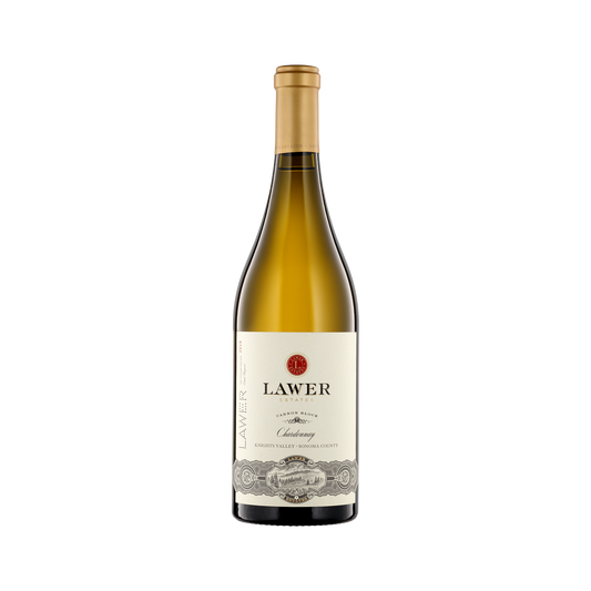 A bottle of Lawer Estates 2019 Chardonnay Cannon Block