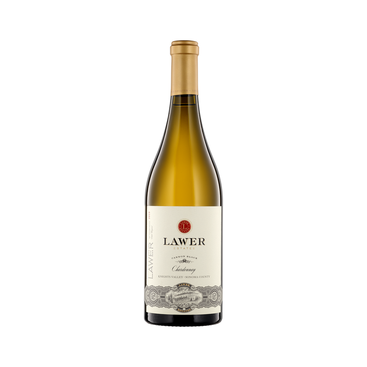 A bottle of Lawer Estates 2019 Chardonnay Cannon Block