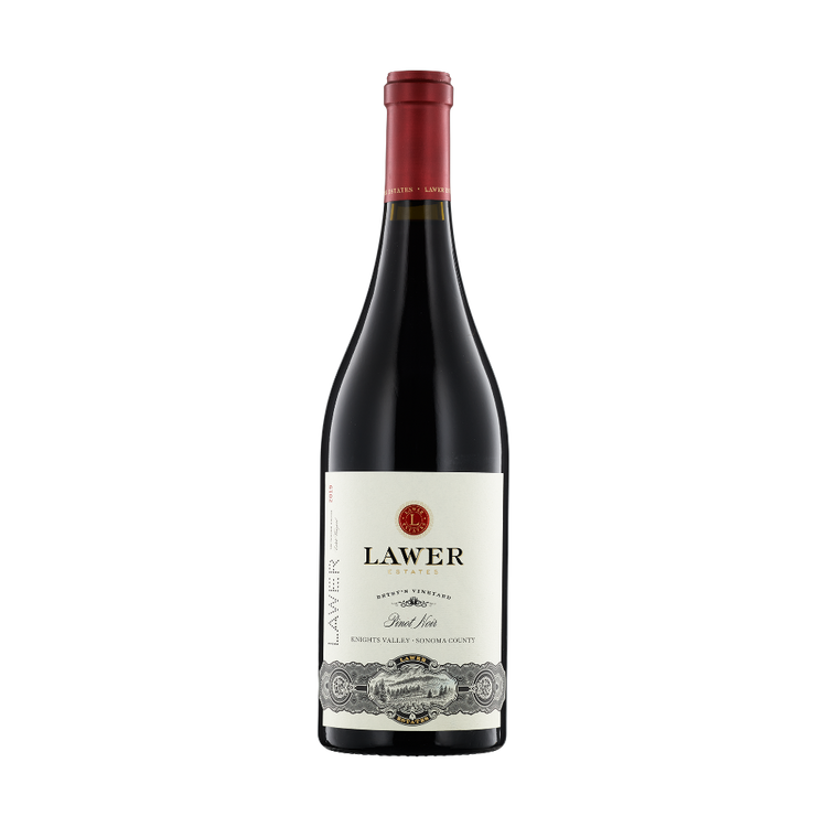 A bottle of Lawer Estates 2019 Pinot Noir Betsy's Vineyard