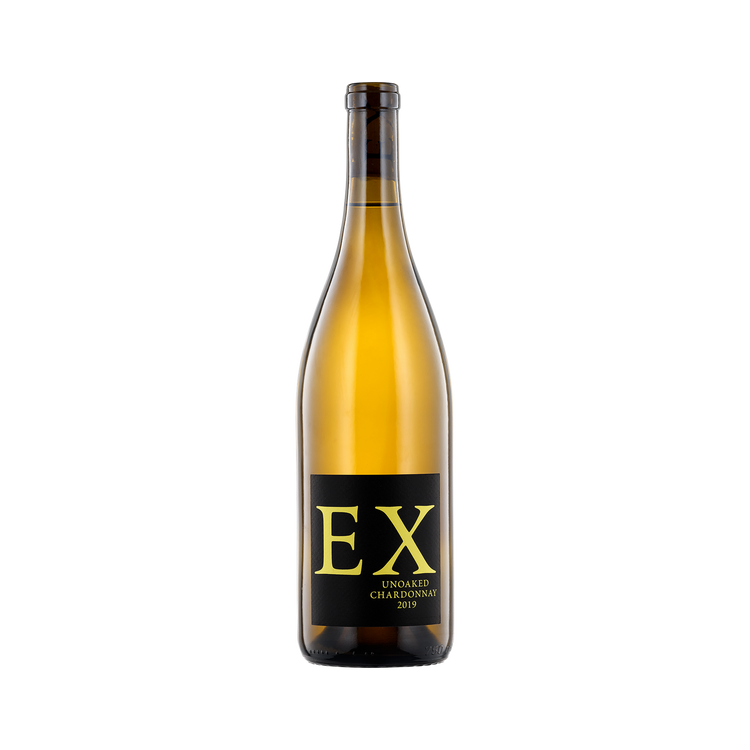 A bottle of EX Wines 2019 Unoaked Chardonnay