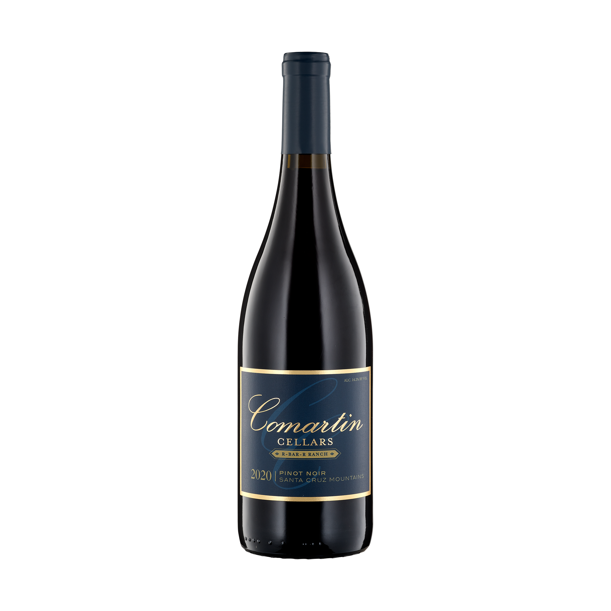 A bottle of Comartin Cellars 2020 Pinot Noir R-Bar-R Ranch