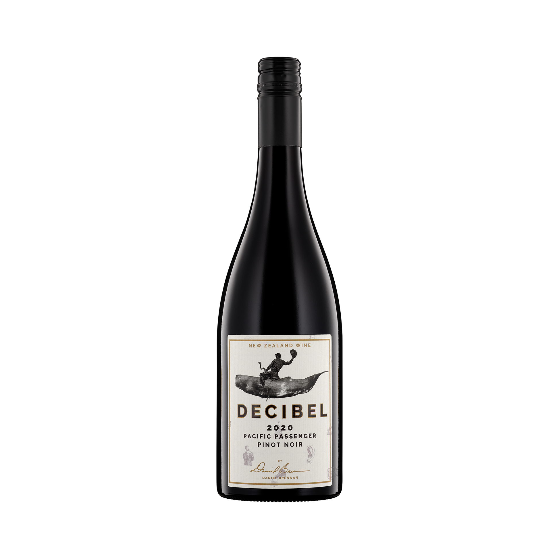 A bottle of Decibel Wines 2020 Pinot Noir Pacific Passenger