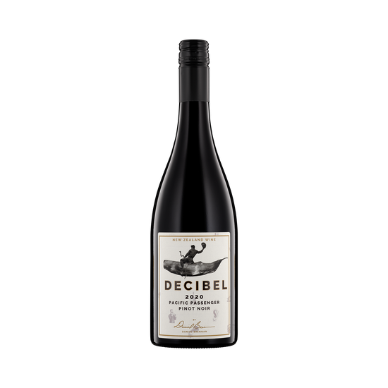 A bottle of Decibel Wines 2020 Pinot Noir Pacific Passenger