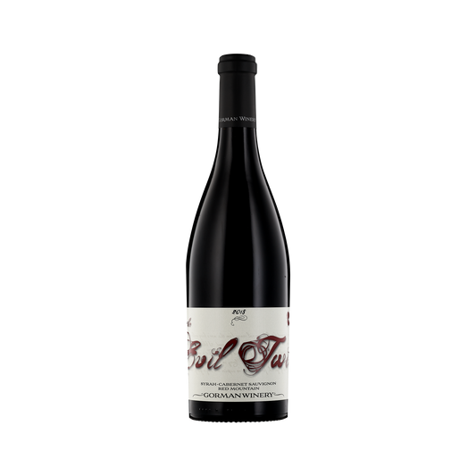 A bottle of Gorman Winery 2018 'Evil Twin' Syrah-Cabernet Sauvignon