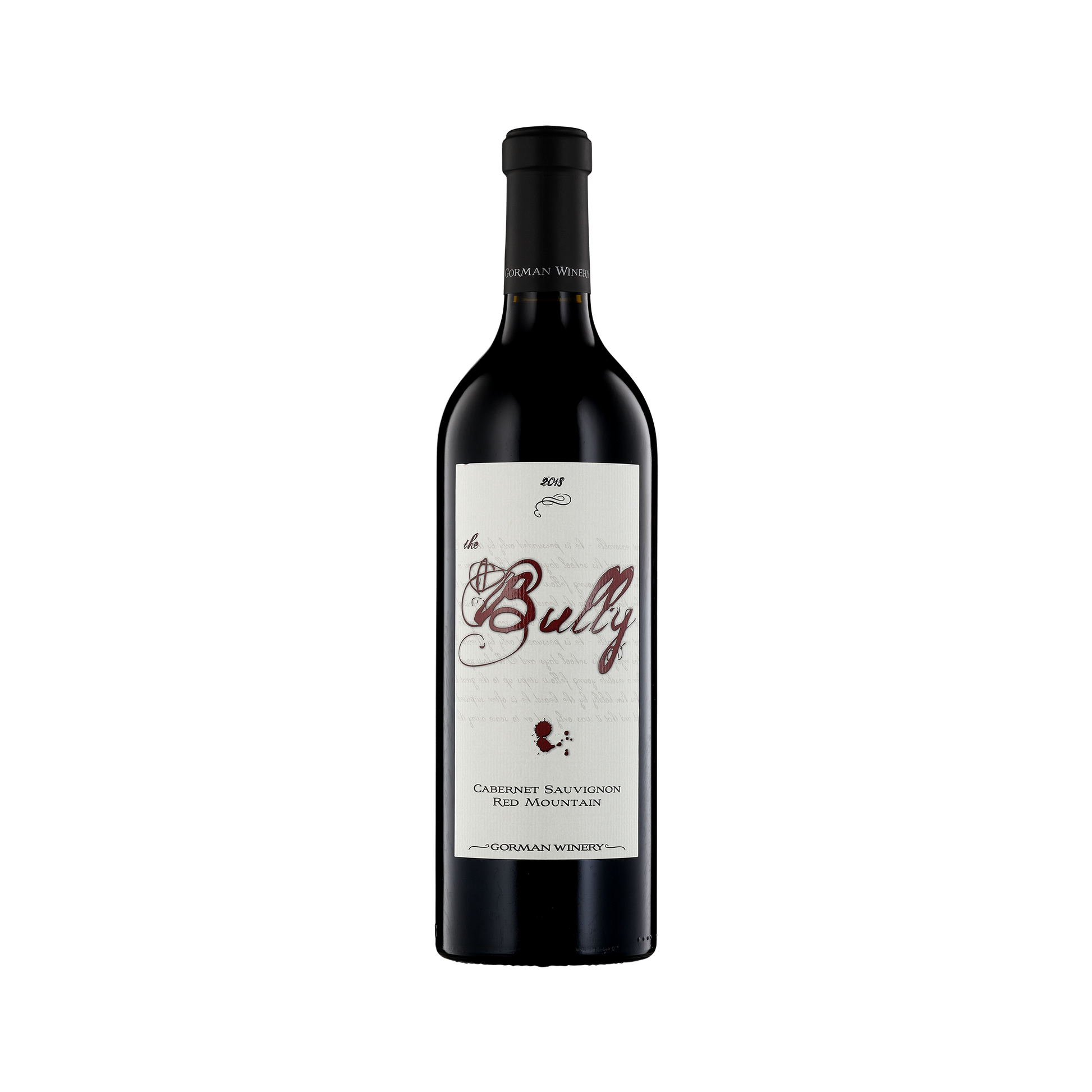 A bottle of Gorman Winery 2018 'The Bully' Cabernet Sauvignon