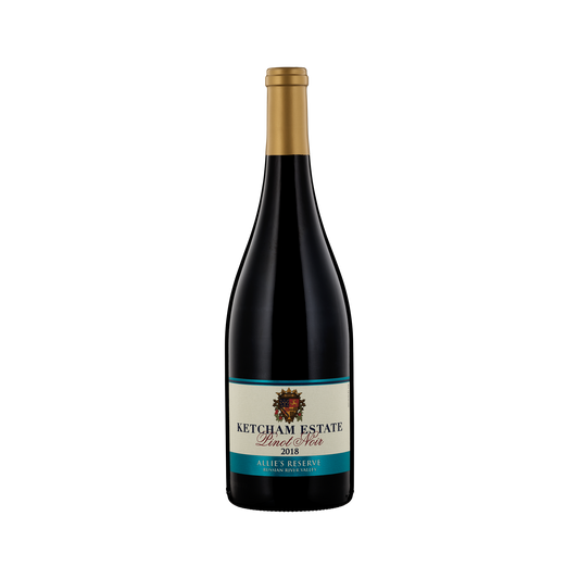 A bottle of Ketcham Estate 2018 Pinot Noir Allie's Reserve