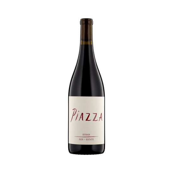 A bottle of Piazza Estate 2020 Syrah Bella Vista Vineyard