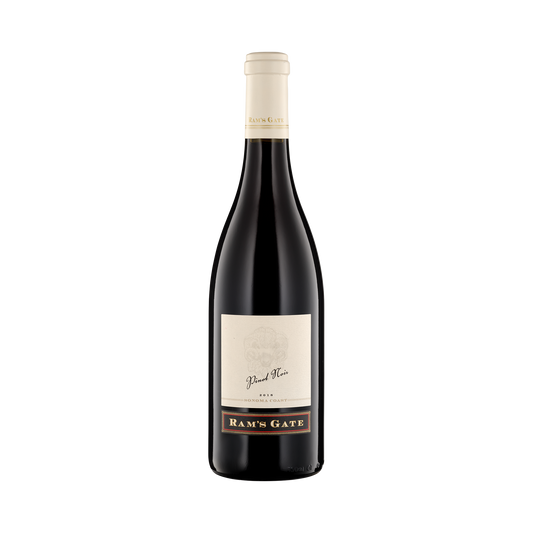 A bottle of Ram's Gate Winery 2018 Pinot Noir