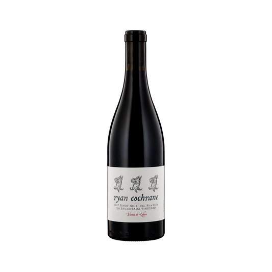 A bottle of Ryan Cochrane 2017 Pinot Noir - La Encantada Vineyard