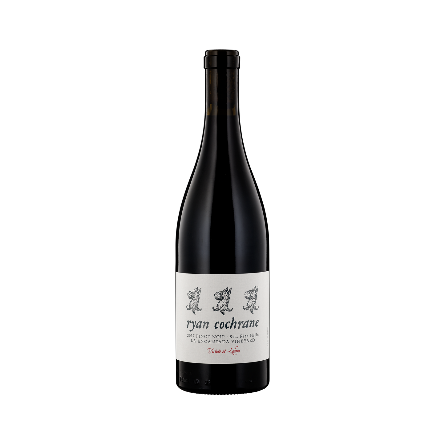 A bottle of Ryan Cochrane 2017 Pinot Noir - La Encantada Vineyard