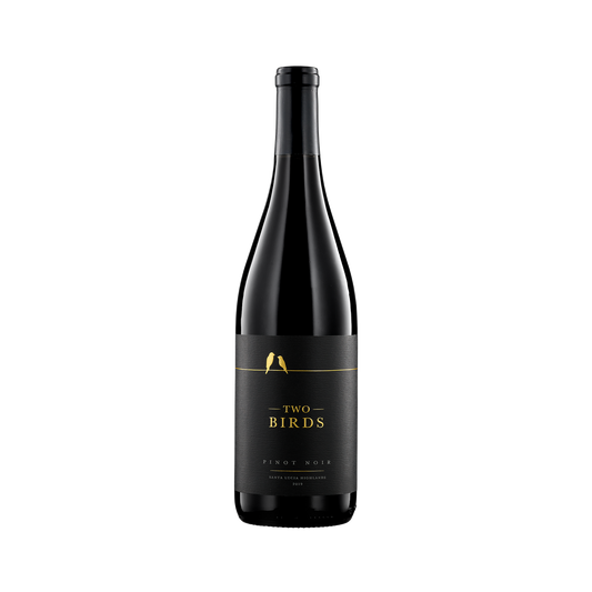 A bottle of Two Birds 2019 Pinot Noir