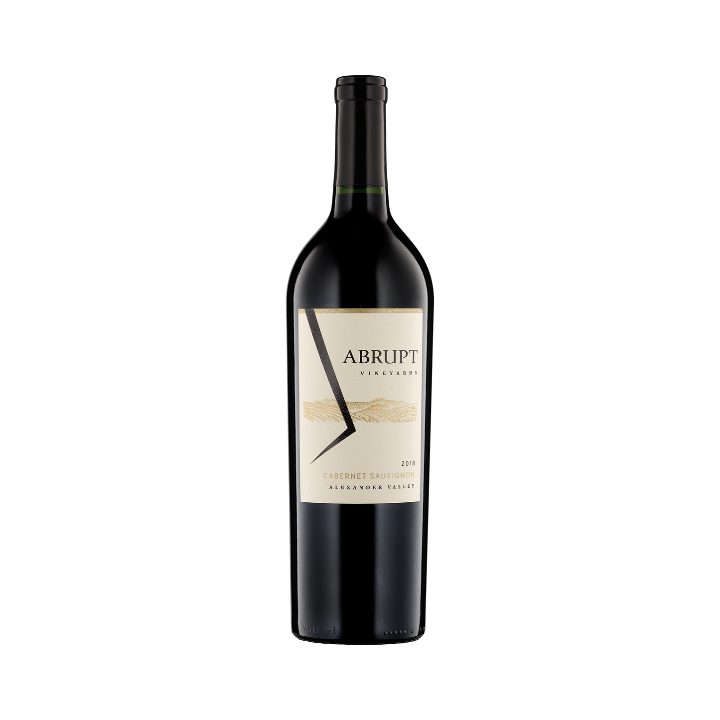 A bottle of Abrupt Vineyards 2018 Cabernet Sauvignon