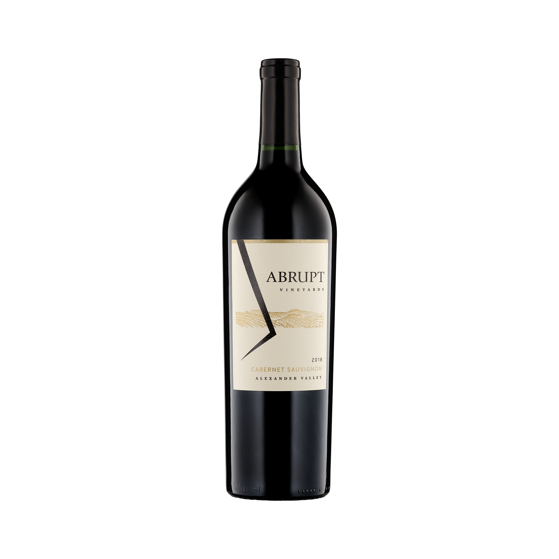 A bottle of Abrupt Vineyards 2018 Cabernet Sauvignon