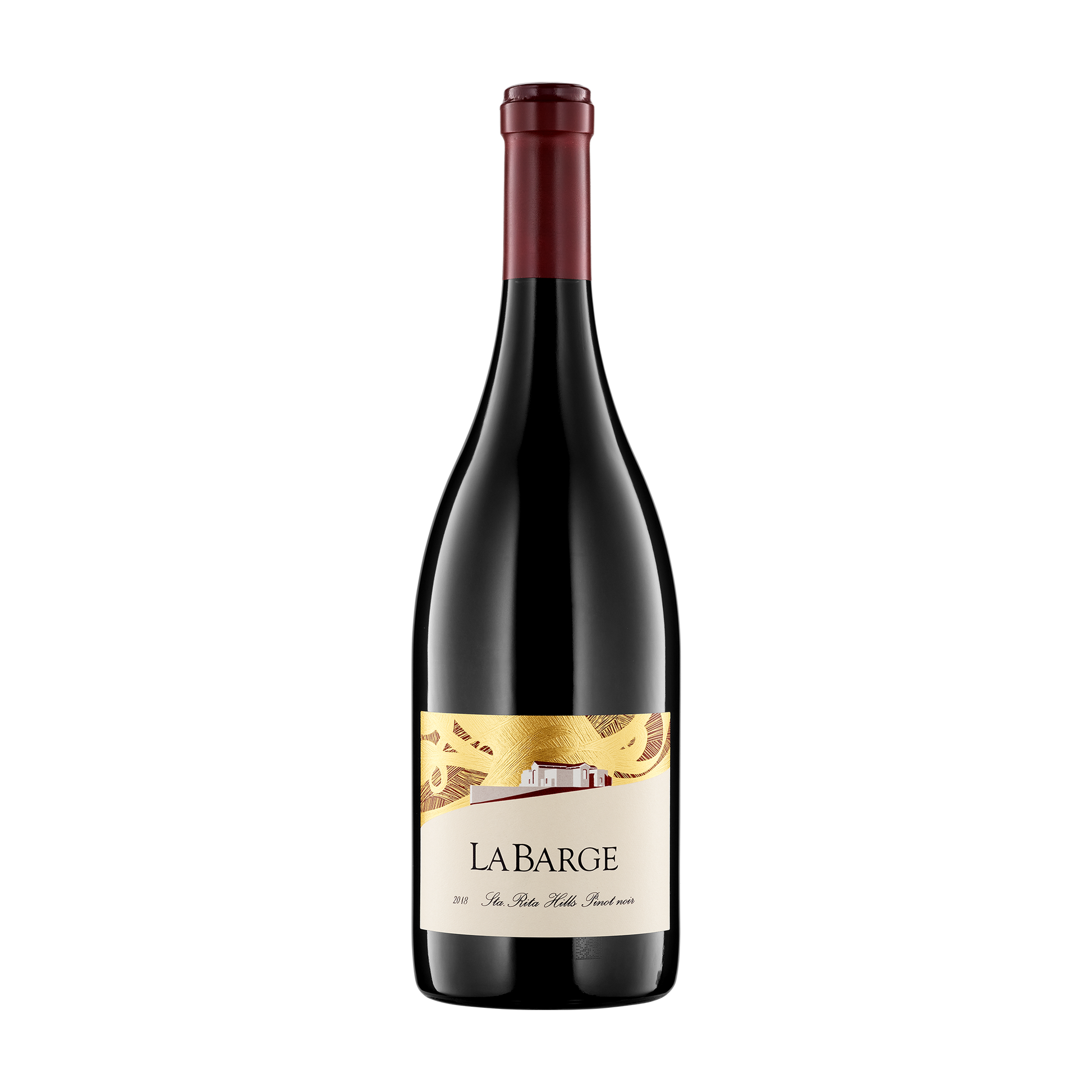 A bottle of LaBarge Winery 2018 Pinot Noir