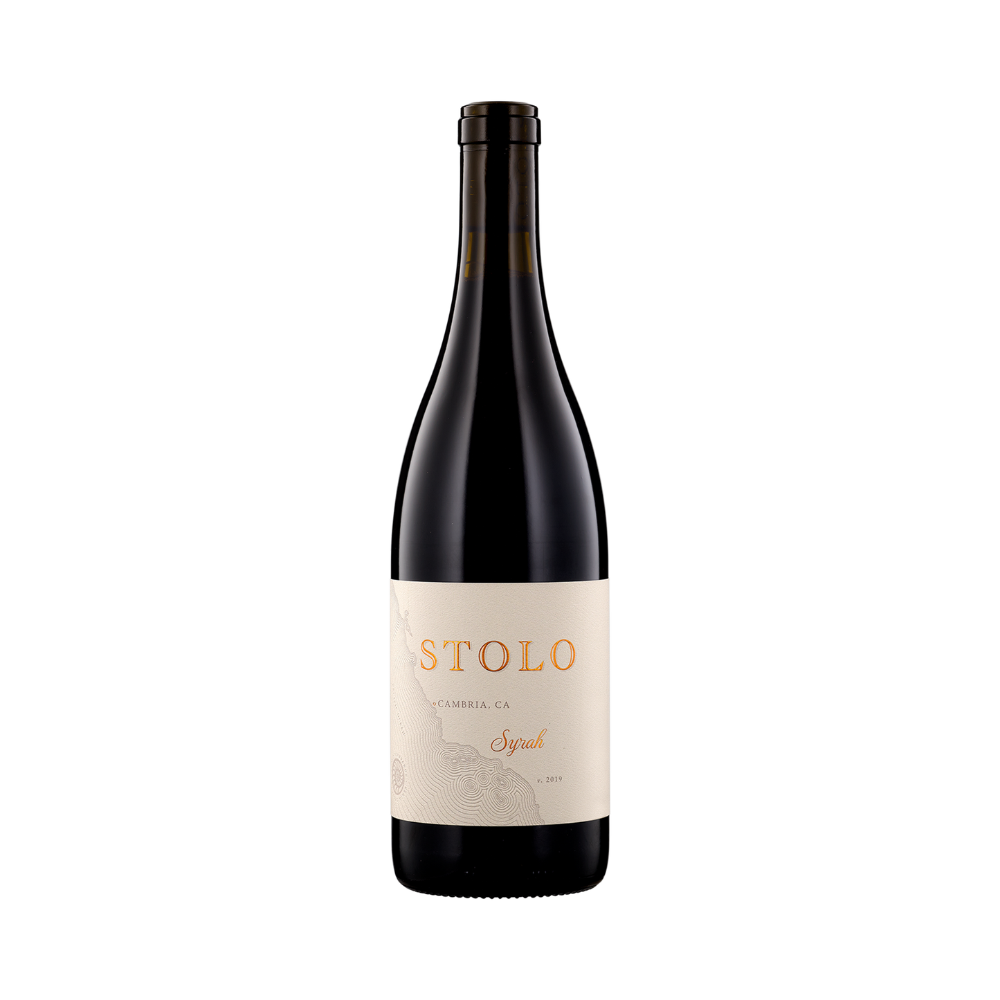 A bottle of Stolo Family Vineyards & Winery 2019 Syrah.