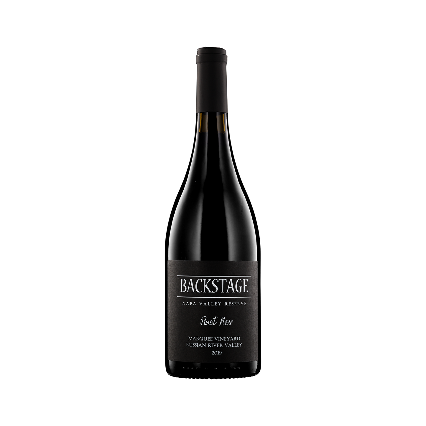 A bottle of Backstage 2019 Pinot Noir