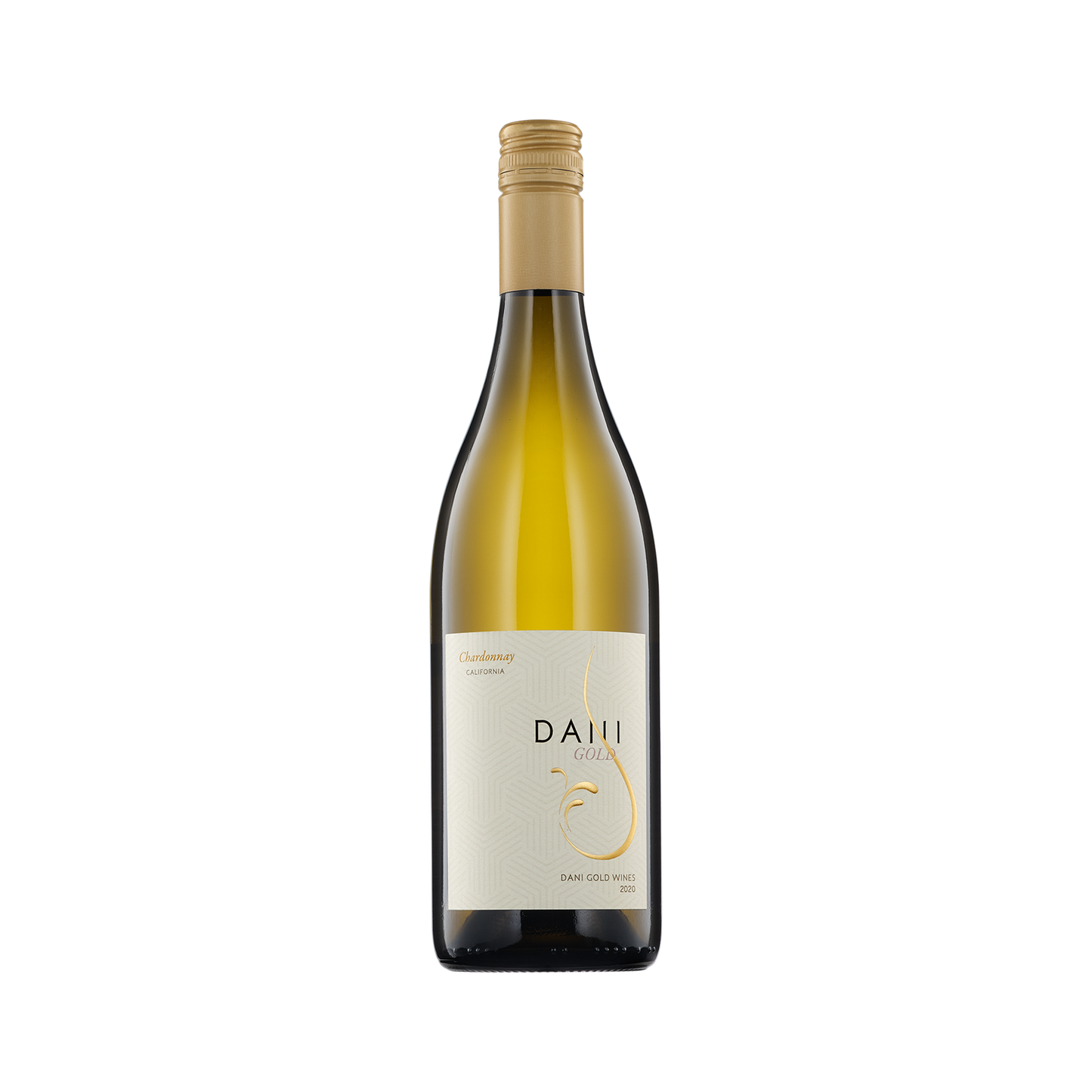 A bottle of Dani Gold 2020 Chardonnay
