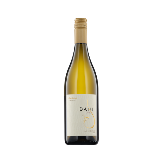 A bottle of Dani Gold 2020 Chardonnay