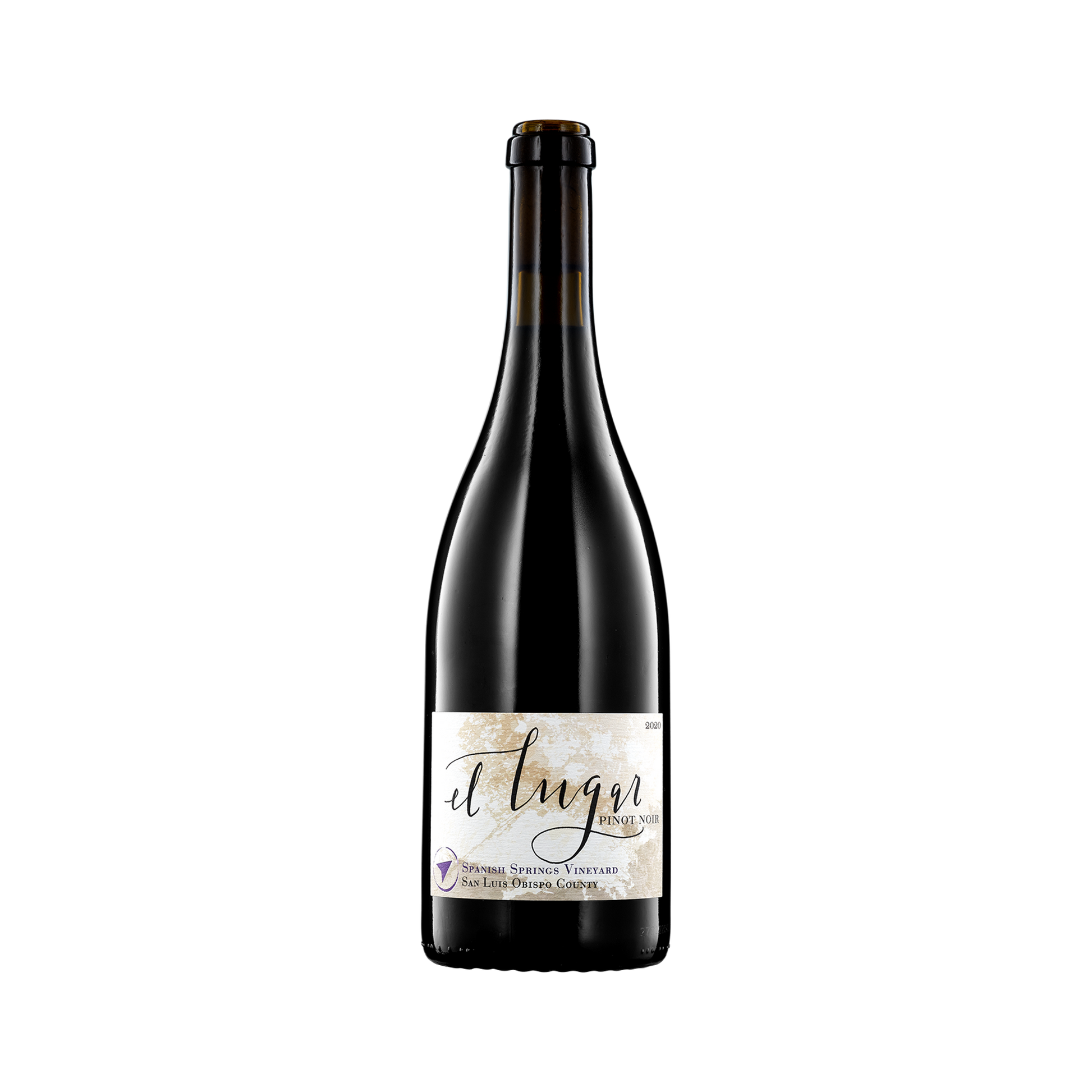 A bottle of El Lugar Wines 2020 Pinot Noir