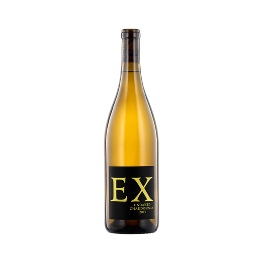 A bottle of EX Wines 2019 Unoaked Chardonnay