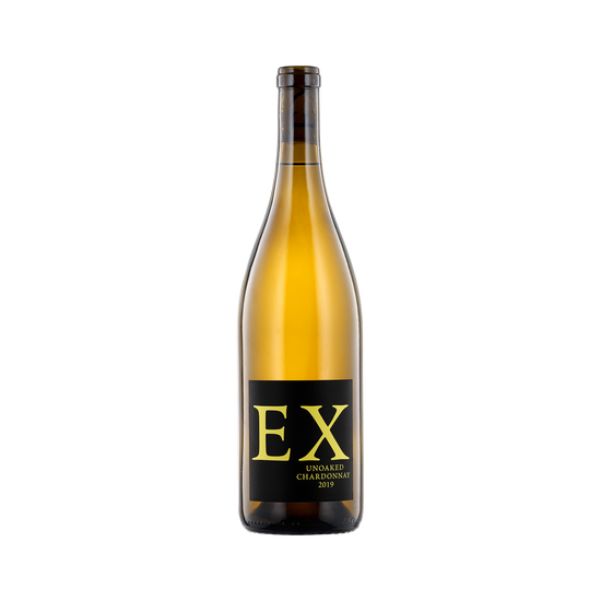 A bottle of EX Wines 2019 Unoaked Chardonnay