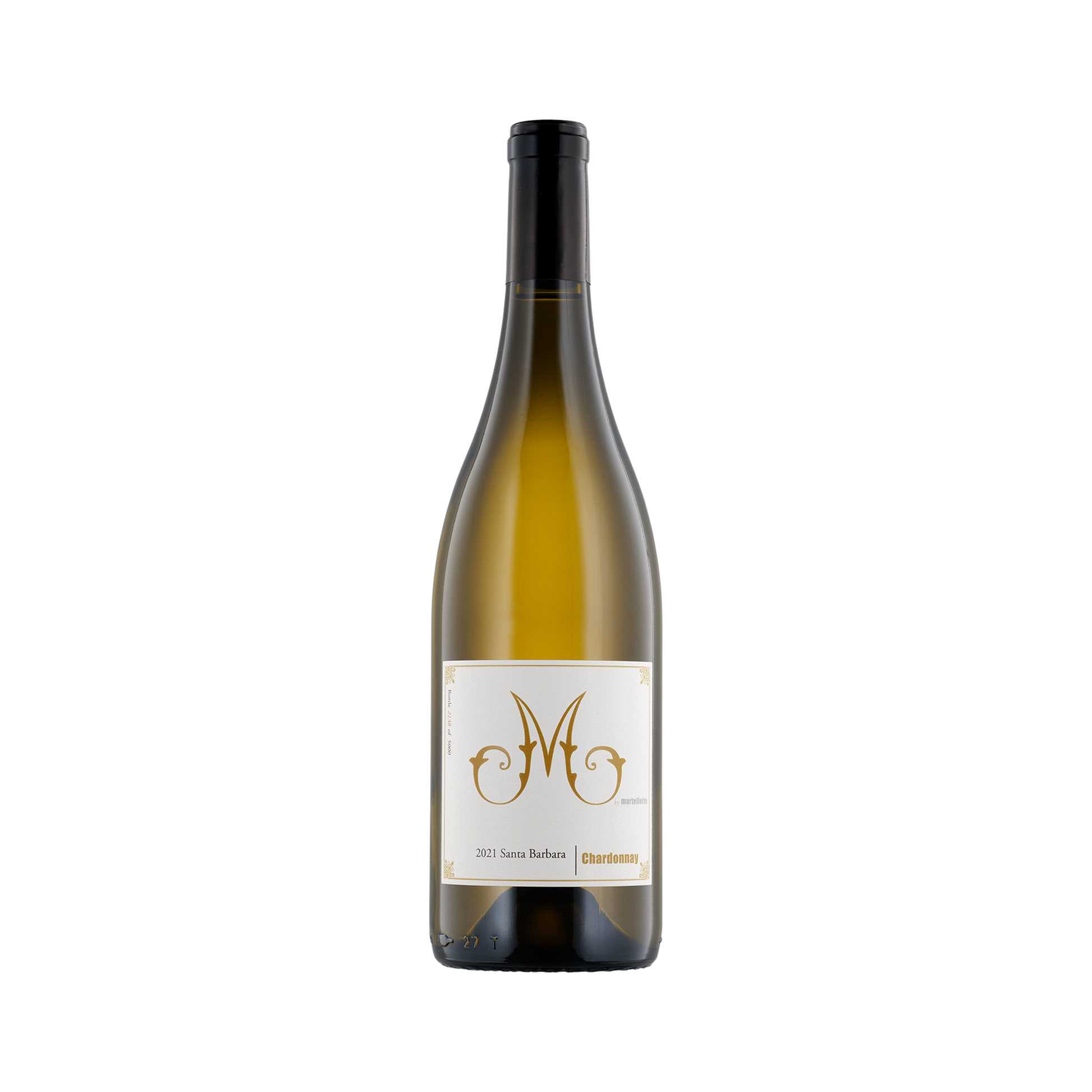 A bottle of Martellotto Wines 2021 'M' Chardonnay