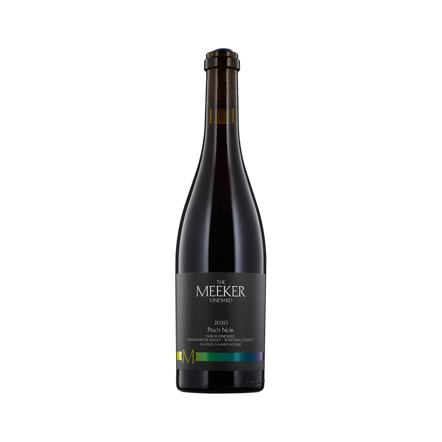 A bottle of Meeker Vineyards 2020 Pinot Noir
