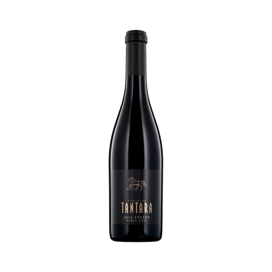 A bottle of Dominion Tantara 2018 'Evelyn' Pinot Noir