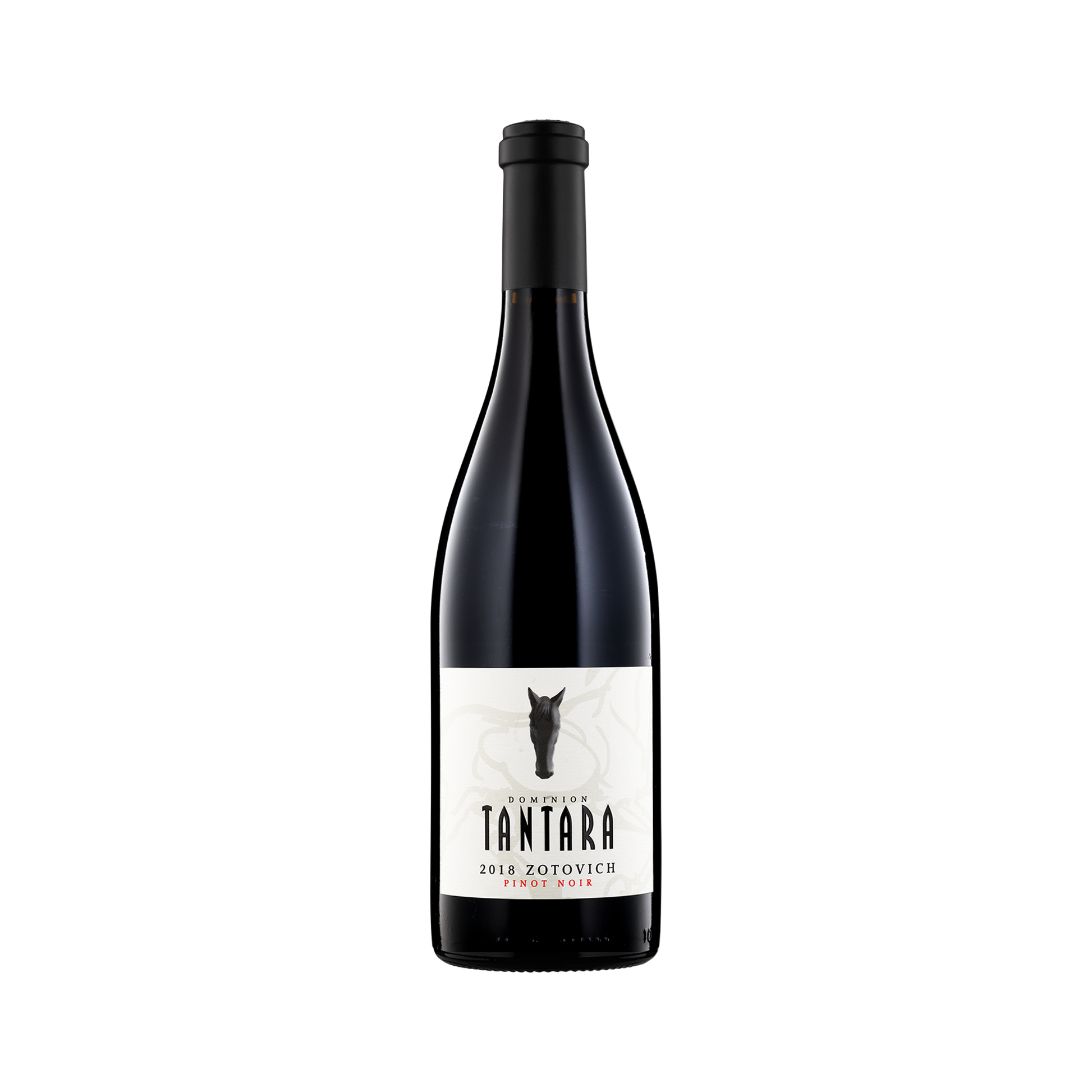 A bottle of Dominion Tantara 2018 Pinot Noir Zotovich Vineyard