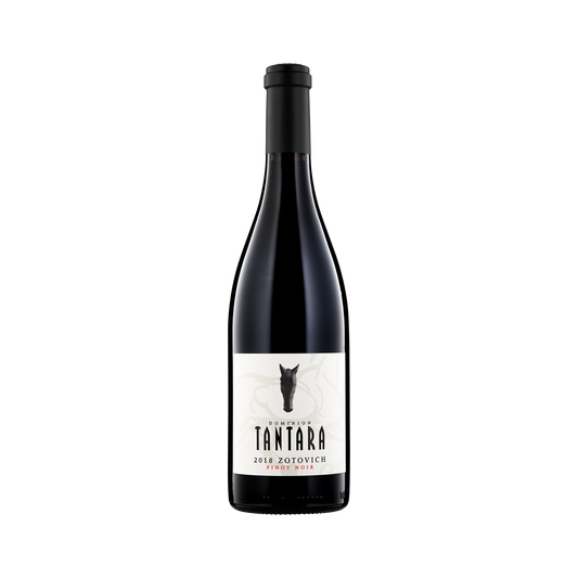 A bottle of Dominion Tantara 2018 Pinot Noir Zotovich Vineyard